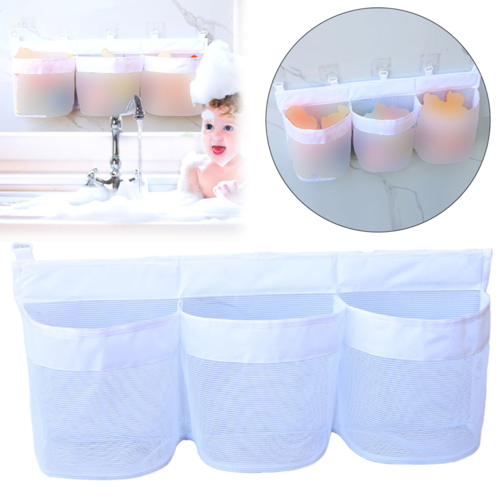 Bath Toy Storage Organizer Three Compartment Horizontal Bathtub Toy ...