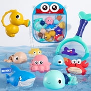 Bath Toy for Toddlers 6-12-18 Months with Sea Animals, Wind-Up Turtles, Fishing Net & Storage Bag