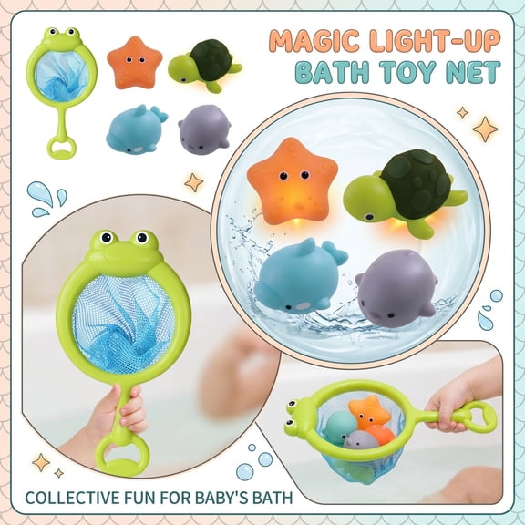 Bath Toys for Kids Ages 1-3, Wind Up Bath Spraying Discoloration Toys for Toddlers 1-3 & Toy Fishing Net, Water Table Pool Fun Bathtub Toys for Baby Infant