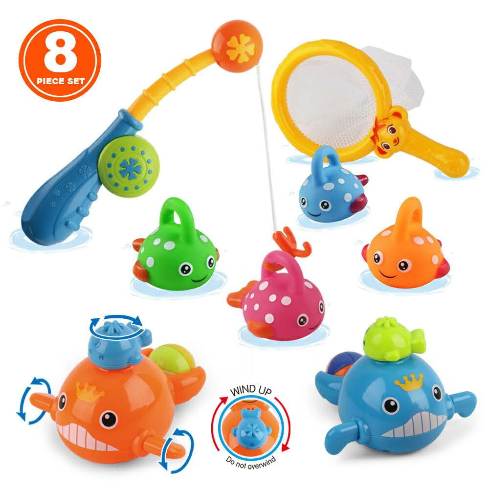 Bath Toys, Magnetic Fishing Toys Games Set for Kids,8PCS Bathtub Toy with Shower and Floating Bath Fish Toys, Fishing Game Toys for 3 4 5 6 Years Old Kids
