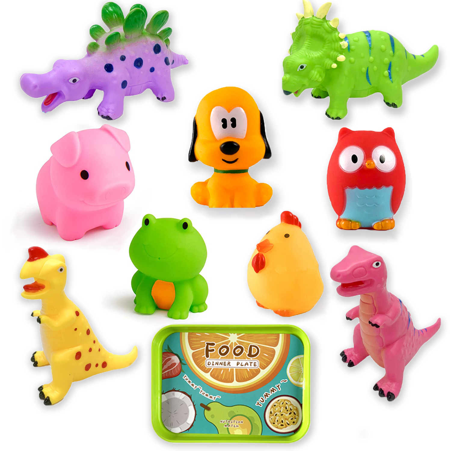 Bath Toys, Rubber Animal and Dinosaur Bath Toys Set, Baby Infants Kids Toddler Child Preschool