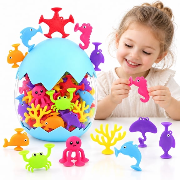 Bath Toys for Toddlers 1-3 - Suction Sensory Toys - Silicone Ocean Animal Cup Toys - Learning Toys for 3-6 Year Old Boys Girls