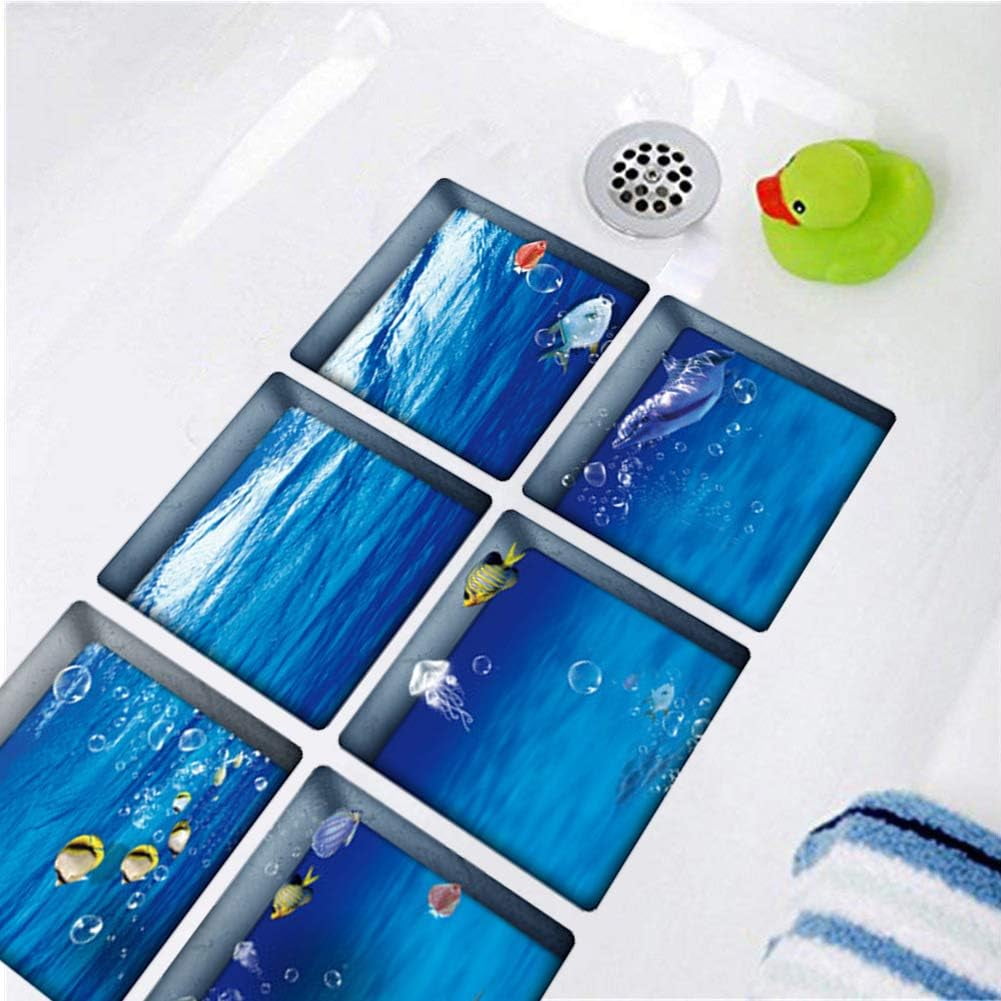 Bath Treads Stickers Beach Pattern Square 3D Adhesive Anti Slip Tub