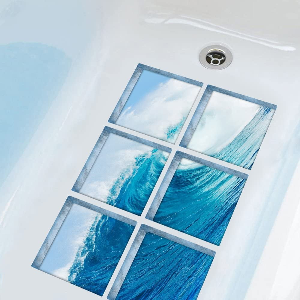 Bath Treads Stickers Beach Pattern Square 3D Adhesive Anti Slip Tub