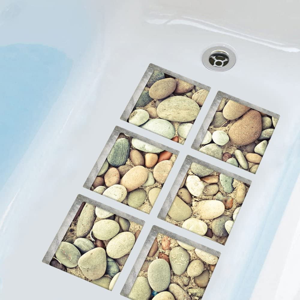 Bath Treads Stickers Beach Pattern Square 3D Adhesive Anti Slip Tub