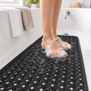 Bathtub Mat Non Slip Bath Mat for Tub Shower Mat Dinosam Bath Tub Mat 16 x 35 Extra Long Rubber Bath Mat, Suction Cups, Drain Holes, Machine Washable Bathroom Mat,Black