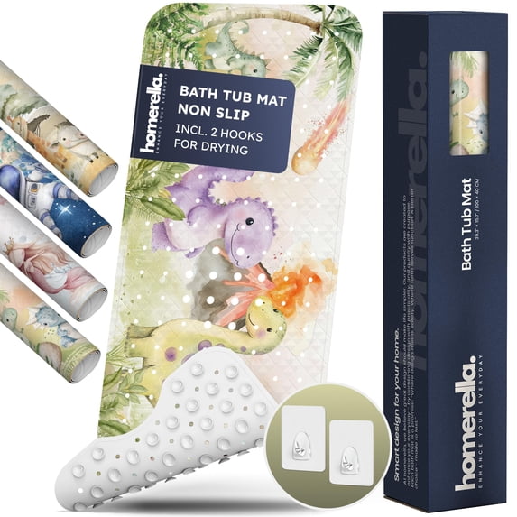 Bath Tub Mat Non Slip Anti Mold For Bpa Free Incl Hooks - Sea Animals 40x16 200 Suction Cups Machine Washable Eu Certified