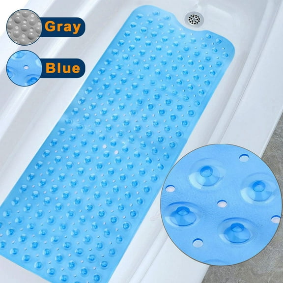 Bath Tub Mat, Non-Slip Bathtub Mats, Bathroom Shower Mats with Suction Cups and Drain Holes Machine Washable-39.4x15.8 inches Blue