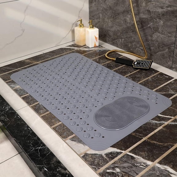 Bath Tub Mat,Non-Slip and Extra Large,Shower Mat with Drain Holes,Bathtub Mats with Suction Cups,Stall Floor Mats for Bathroom,PVC Material,Soft on Feet,Washable (15.75 * 27.56in,Grey)