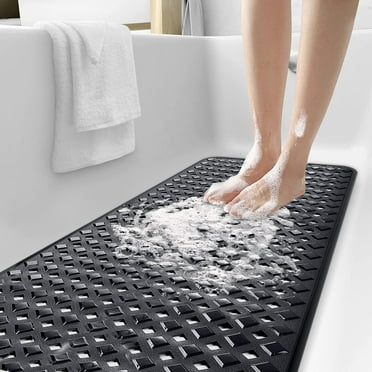 Bath Tub Mat Bath Mat for Tub Non Slip Shower Mat Dinosam Bathtub Mat Non Slip 16 x 35 Extra Long Rubber Bath Mat, Suction Cups, Drain Holes, Machine Washable Bathroom Mat, Black