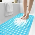 thumbnail image 1 of Bath Tub Mat Shower Mat Bathtub Mats Non-Slip 16 x 35 in Rubber Extra Long Bath Mat, Suction Cups, Drain Holes, Machine Washable Bathroom Mat,Clean Blue, 1 of 8
