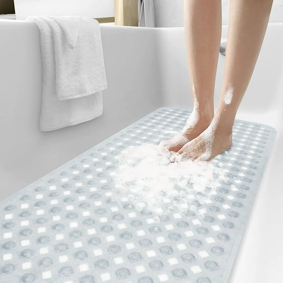 Bathtub Mat Non Slip Bath Mat for Tub Shower Mat Dinosam Bath Tub Mat 16 x 35 Extra Long Rubber Bath Mat, Suction Cups, Drain Holes, Machine Washable Bathroom Mat