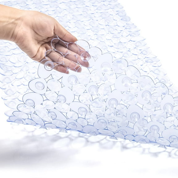 Bath Tub and Shower Mats Non Slip 35x16 Inches, Large Pebble Bathtub Mat with Drain Holes and Suction Cups, Machine Washable Bath Mat for Home Bathroom, Spa, Gym, Clear