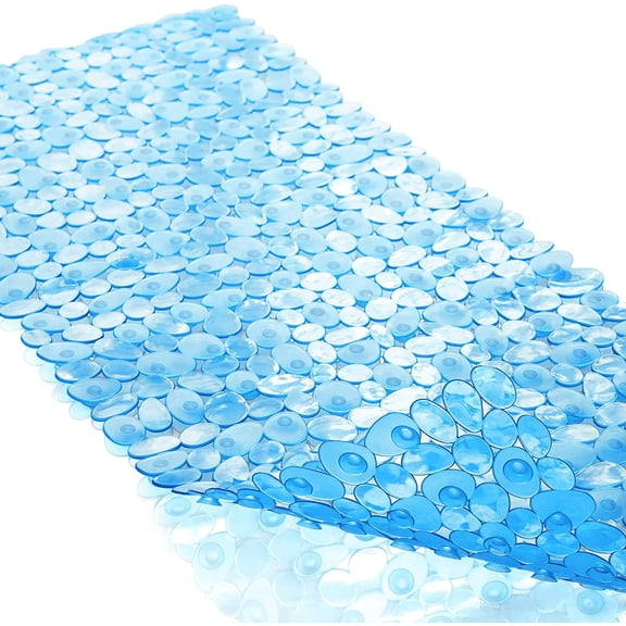 Bath Tub and Shower Mats, Non-Slip Pebble Bath Mat, 35 x 16 Inches Machine Washable Bathtub Mat with Drain Holes, Suction Cups for Bathroom (Clear Blue)