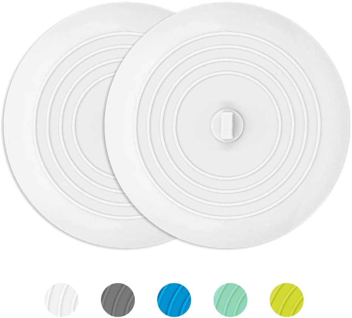 Bath Tub Stopper for Drain, 6 Inches Silicone Shower Drain Bath Plug Stopper for Kitchen, Bathroom, Laundry (White) 2 Pack