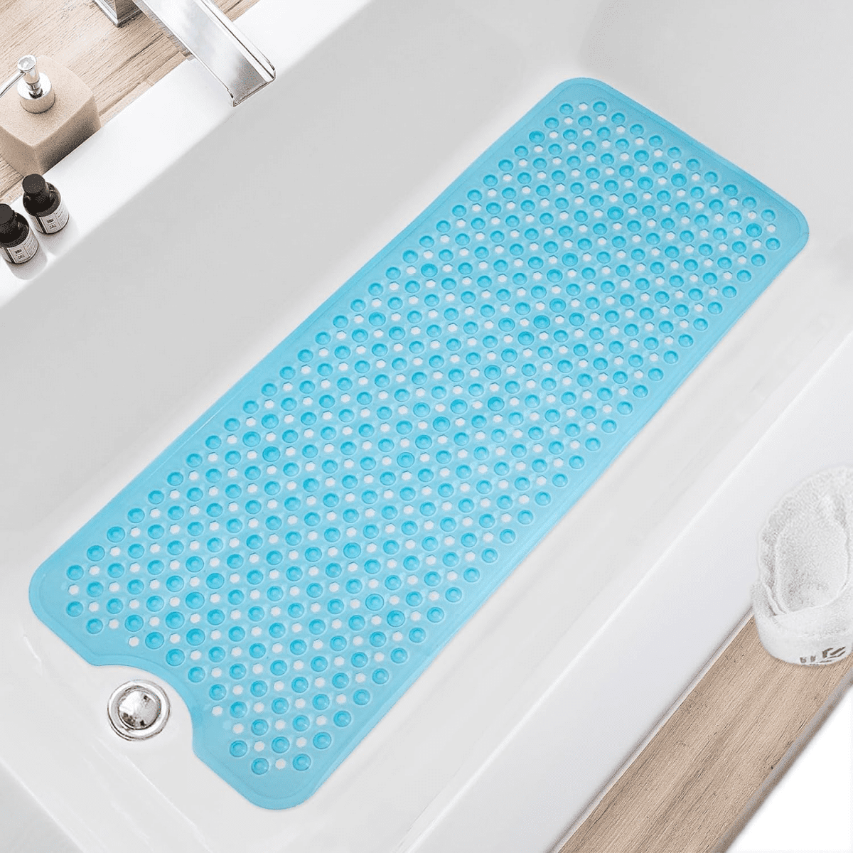 ZHICHENG Non-Slip Bath Mat - Extra Long 39x16 Inch Bathtub Mat With Suction Cups, Drain Holes, Machine Washable