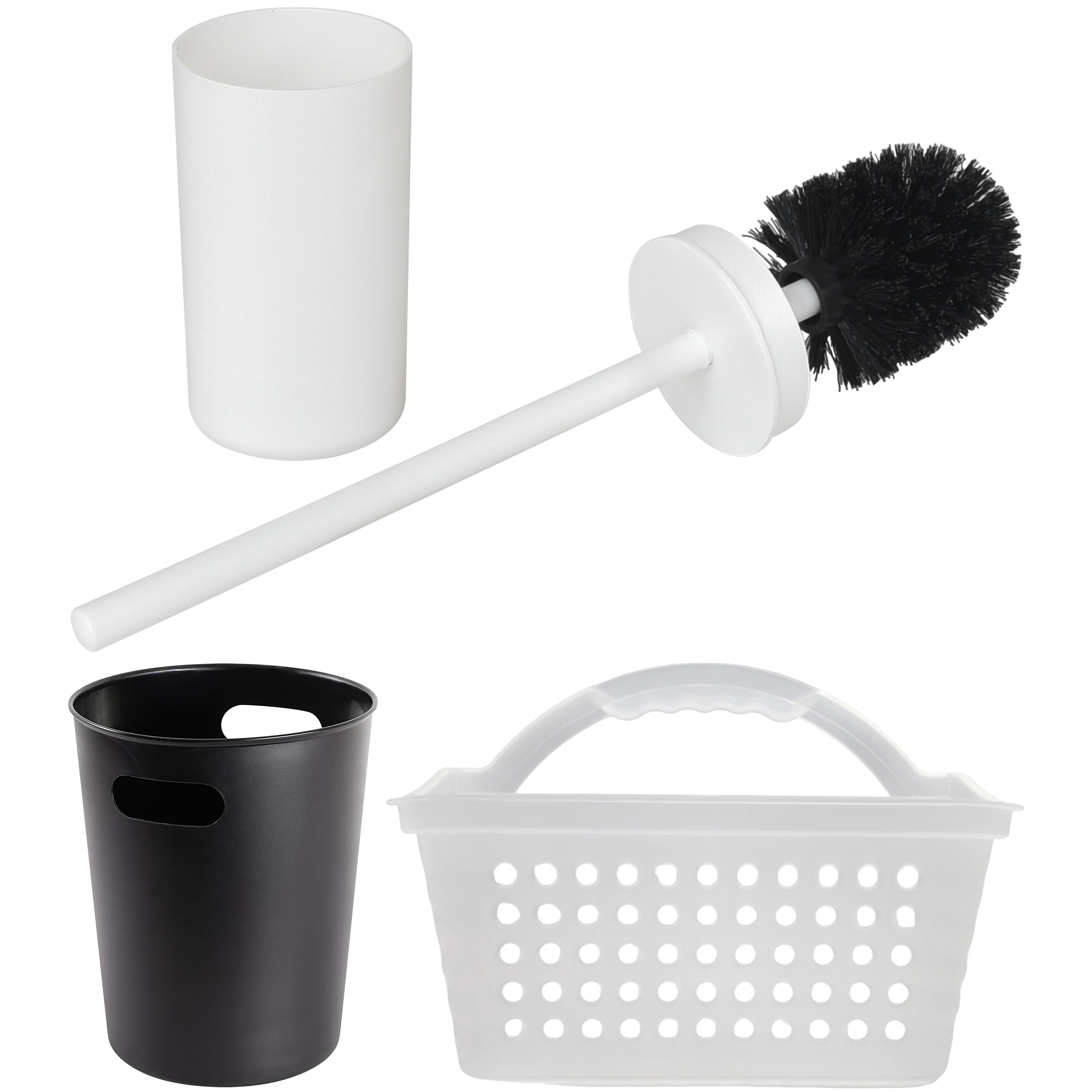 Mainstays Bath Organization Essentials Bundle – Toilet Bowl Brush, Shower Caddy & Wastebasket