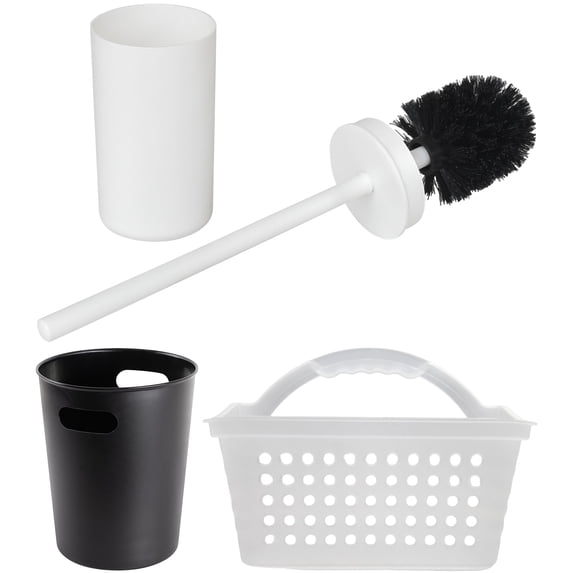 Mainstays Bath Organization Essentials Bundle – Toilet Bowl Brush, Shower Caddy & Wastebasket