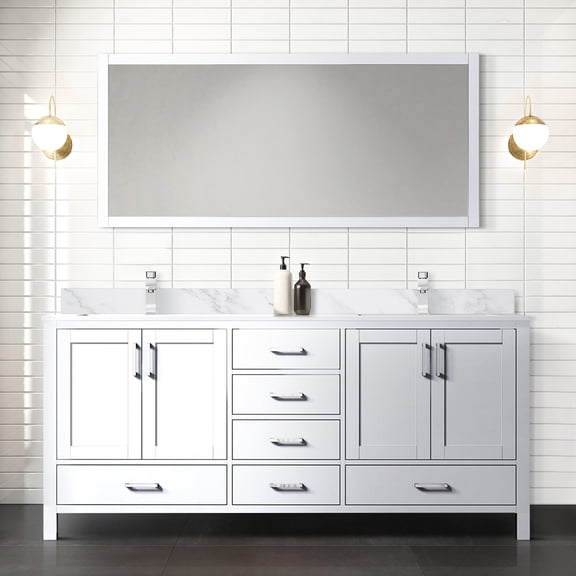 Bath Vanity 72 In. White - Quartz Countertop, 70 Mirror Stain , Extra Storage Capacity To Scratches And Stains, Ample