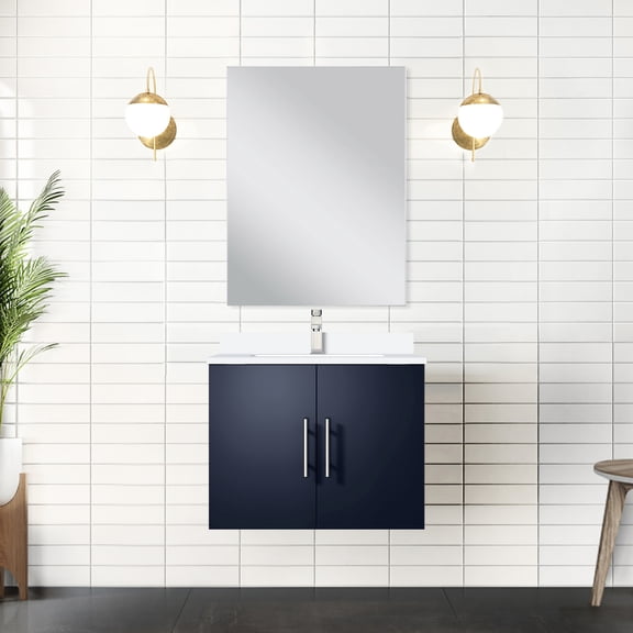 Bath Vanity In Navy Blue - 24 In. X 22 In., White Quartz Countertop, 18 Mirror, Spacious Interior Cabinetry Counter, Construction