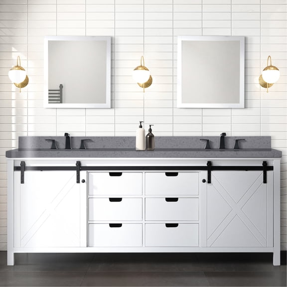 Bath Vanity In White With Grey Quartz Countertop And 8 In. Widespread Faucet 84 W Stain-
