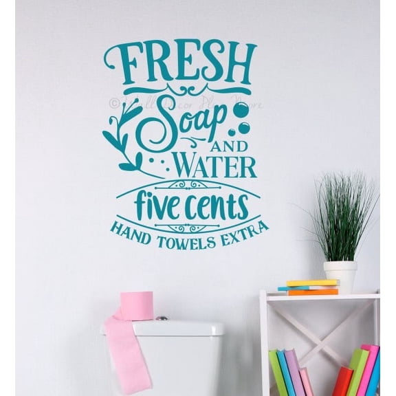 Bath Wall Decorations Soap Water 5 Cents Bathroom Wall Art Decals Stickers 23x18-Inch Teal