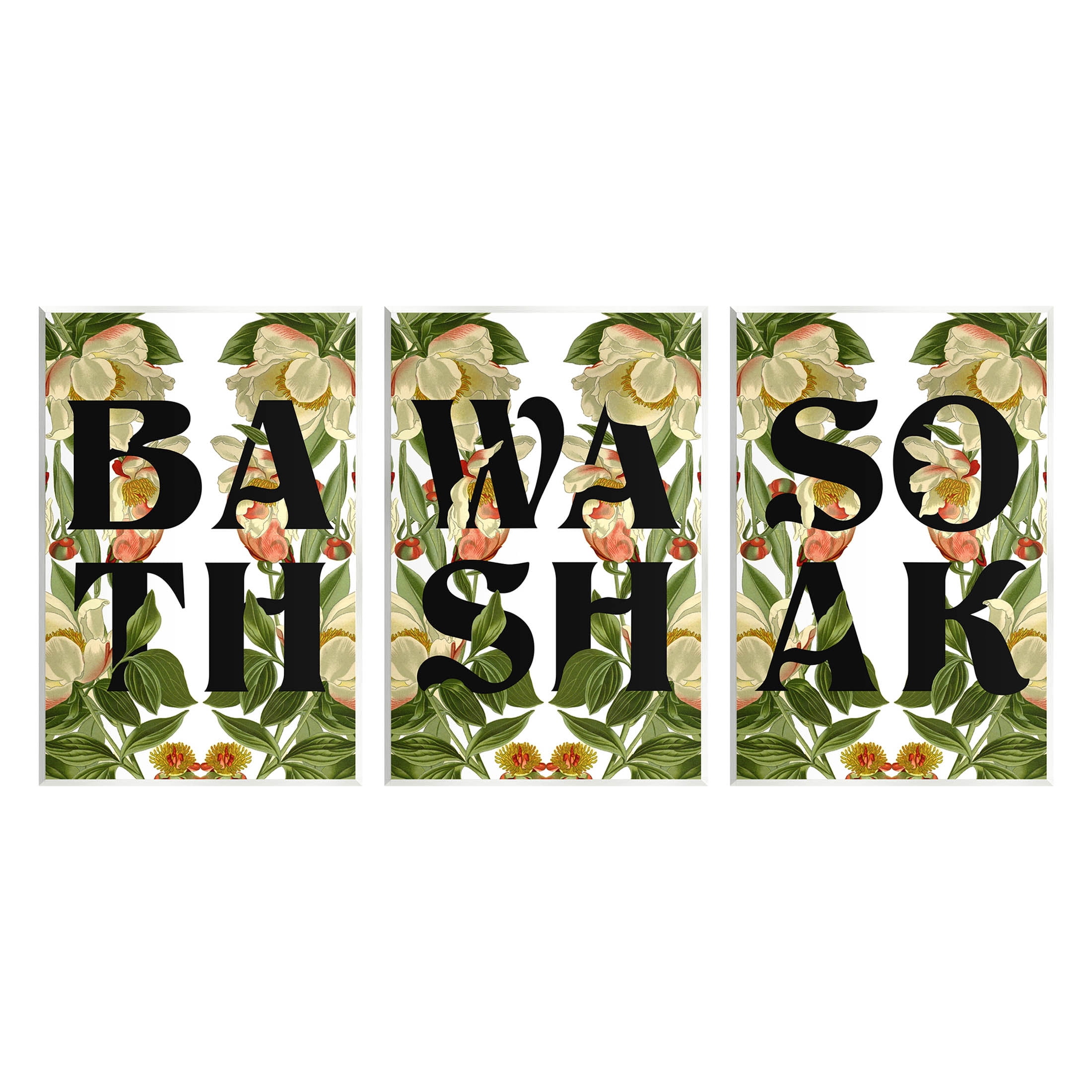 Bath Wash Soak Floral Bathroom Botanical & Floral Graphic Art Unframed Art Print Wall Art, Set of 3