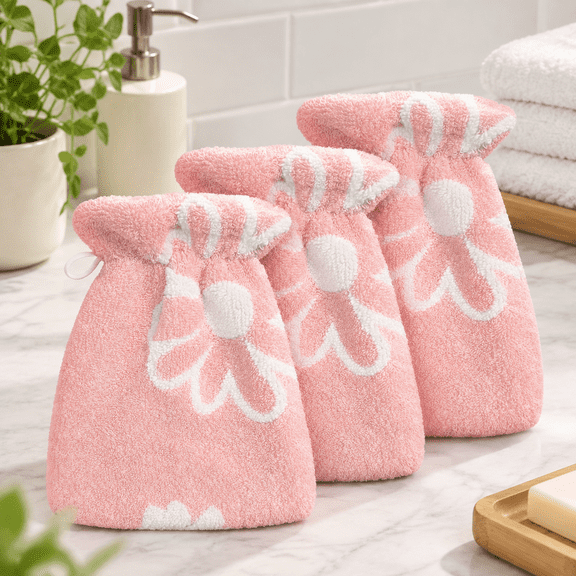 Bath Washcloths 3 Pack Pink Daisy2-3 Print with Hanging Loop