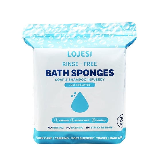 Bath Wipes for Adults Rinse Free 25PCS, Disposable No Rinse Bathing Wipes Extra Large 7.87x7.87in Body Shower Wipes for Elderly Camping Gym