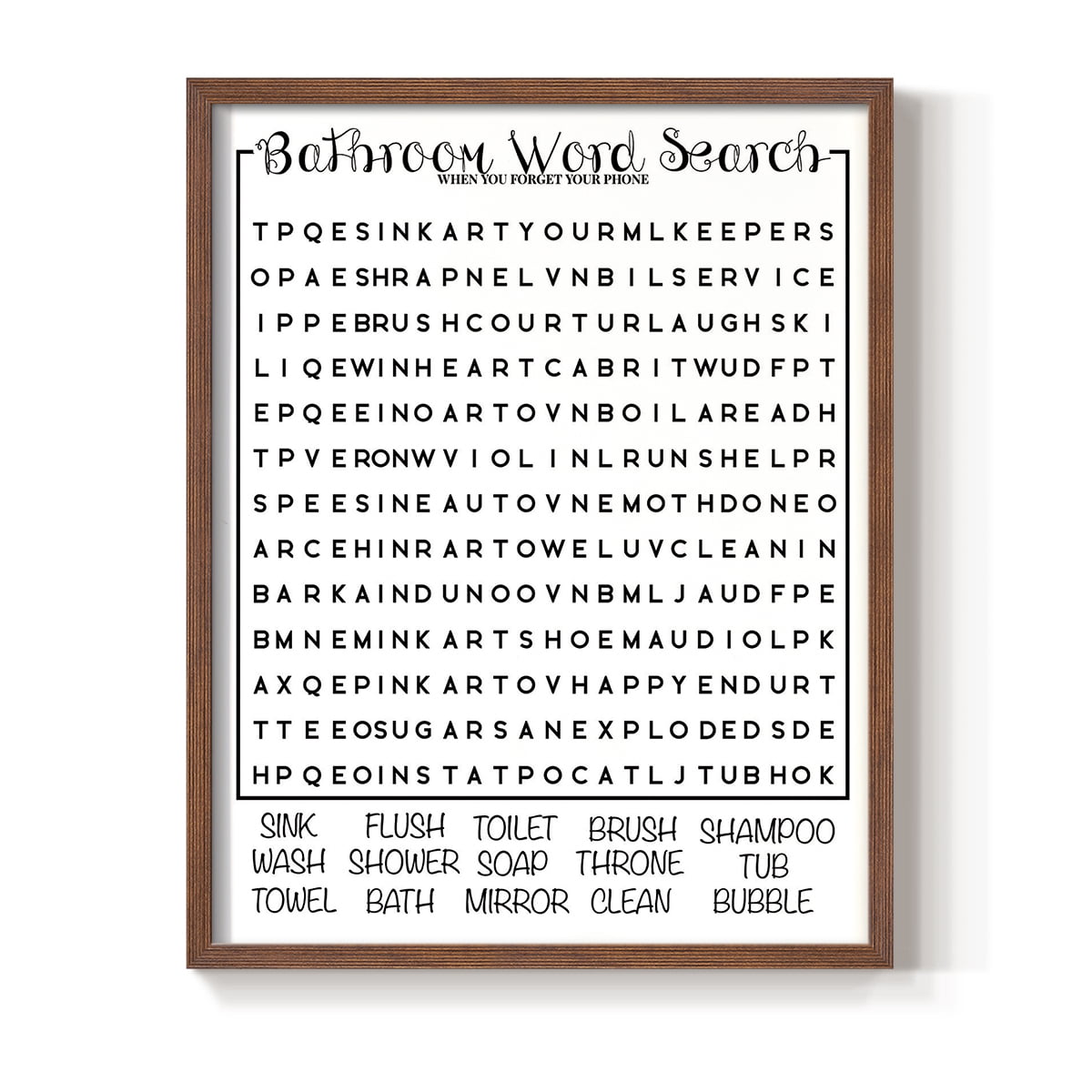 Bath Word Search in Paper Solid Wood 11 x 14 Framed Print