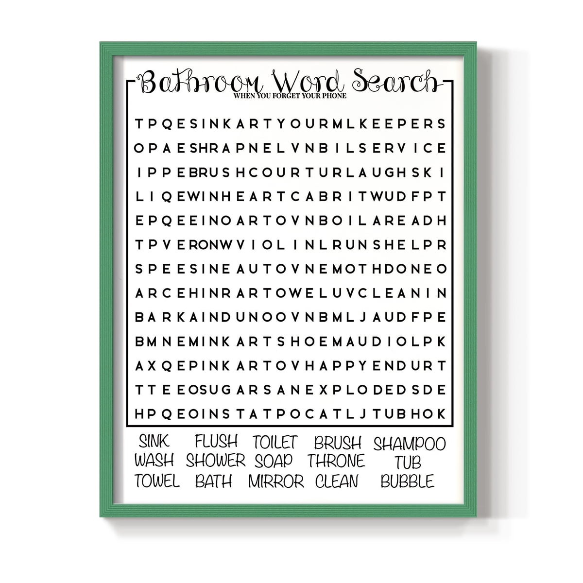 Bath Word Search in Paper Solid Wood 11 x 14 Framed Print