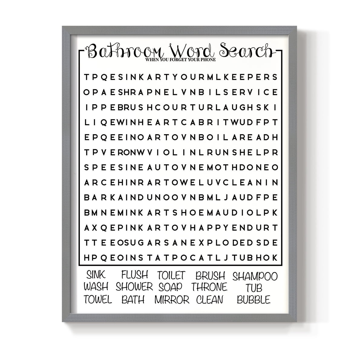 Bath Word Search in Paper Solid Wood 11 x 14 Framed Print