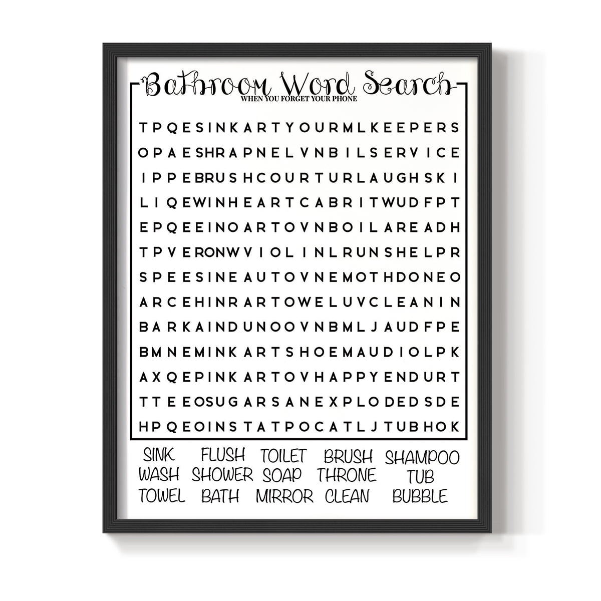 Bath Word Search in Paper Solid Wood 22 x 28 Framed Print