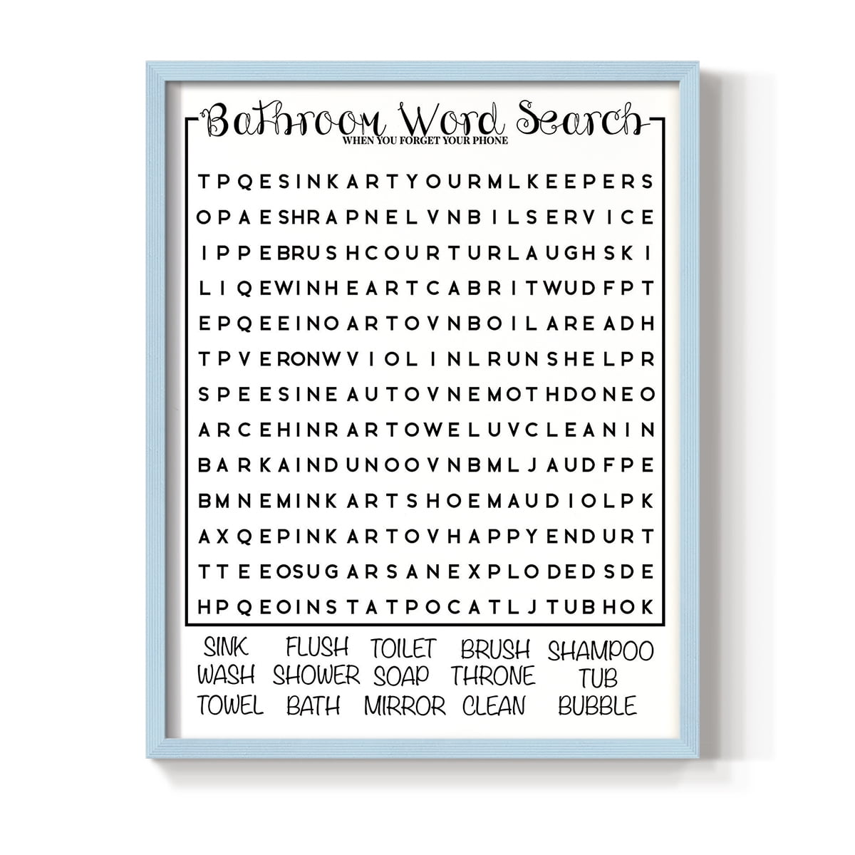 Bath Word Search in Paper Solid Wood 8 x 10 Framed Print