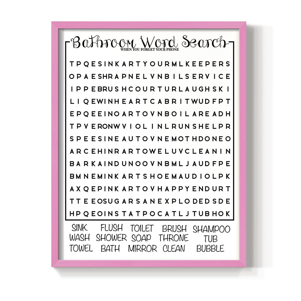 Bath Word Search in Paper Solid Wood 8 x 10 Framed Print - Walmart.com