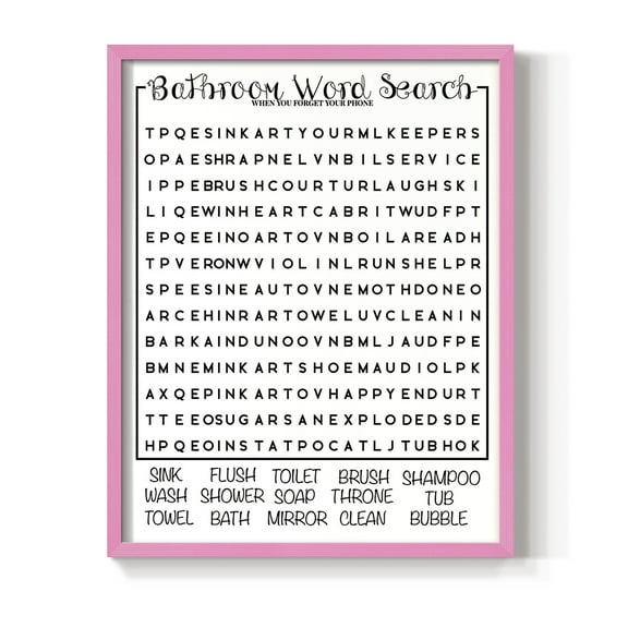 Bath Word Search in Paper Solid Wood 8 x 10 Framed Print
