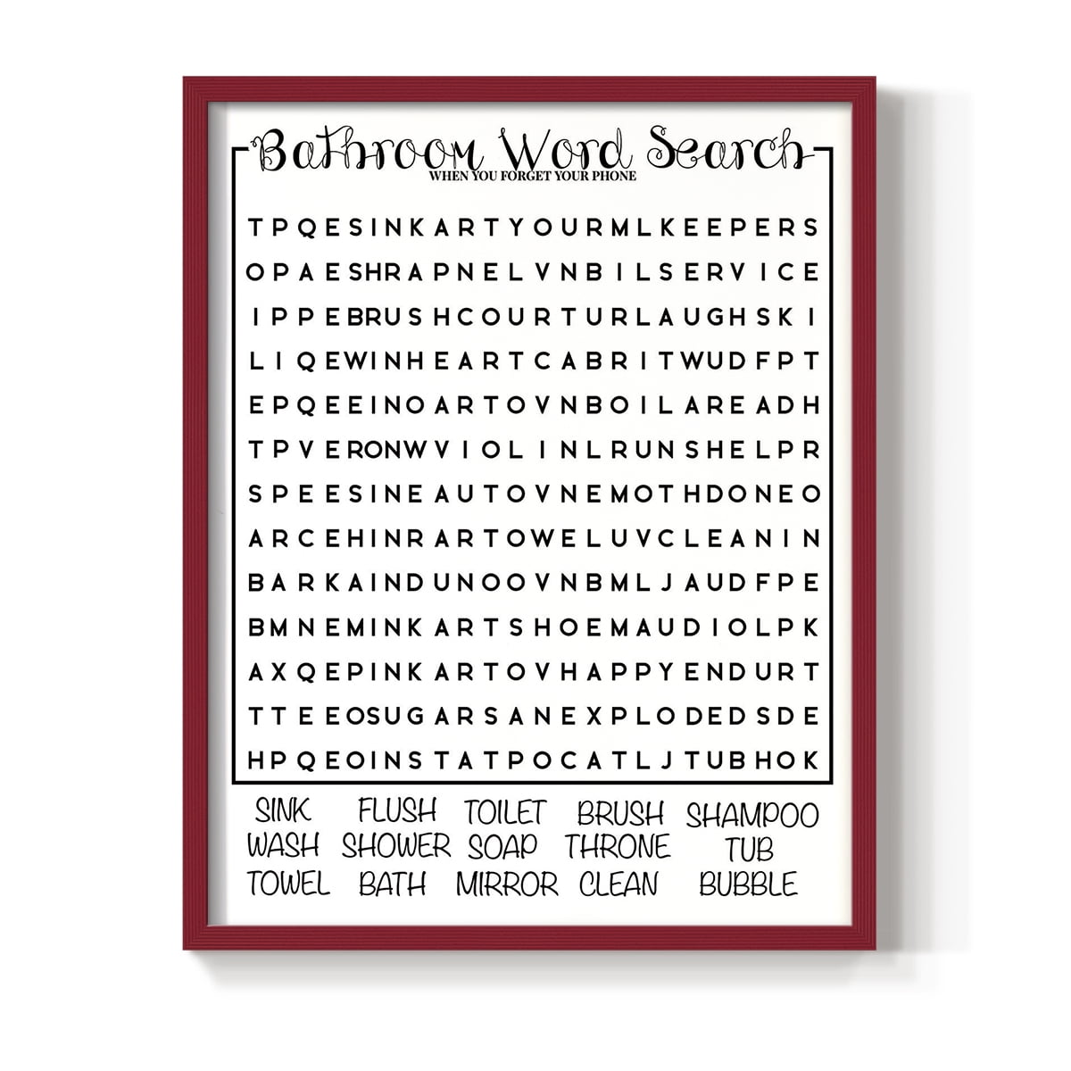 Bath Word Search in Paper Solid Wood 8 x 10 Framed Print