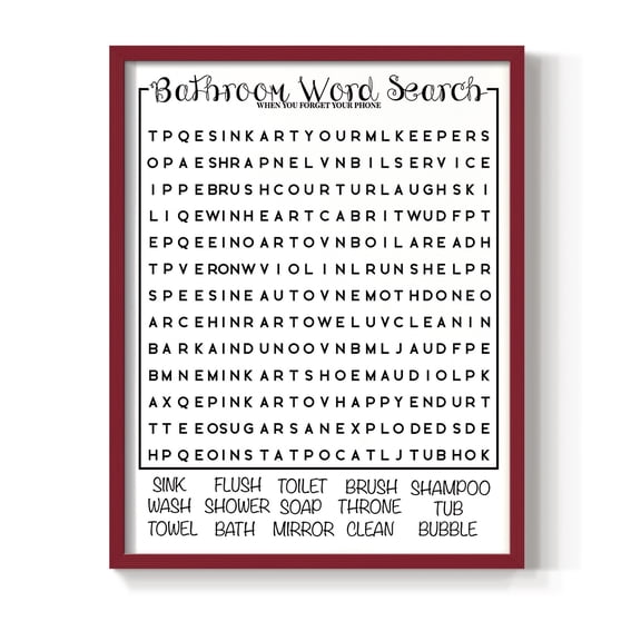 Bath Word Search in Paper Solid Wood 8 x 10 Framed Print
