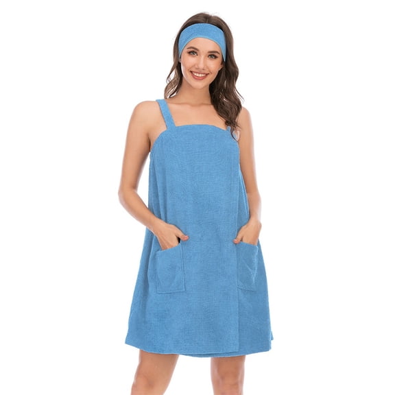 Bath Wrap Towel with Straps Women Shower Robes Turban&Headband Bathrobe Dress with Straps Adjustable ClosureM
