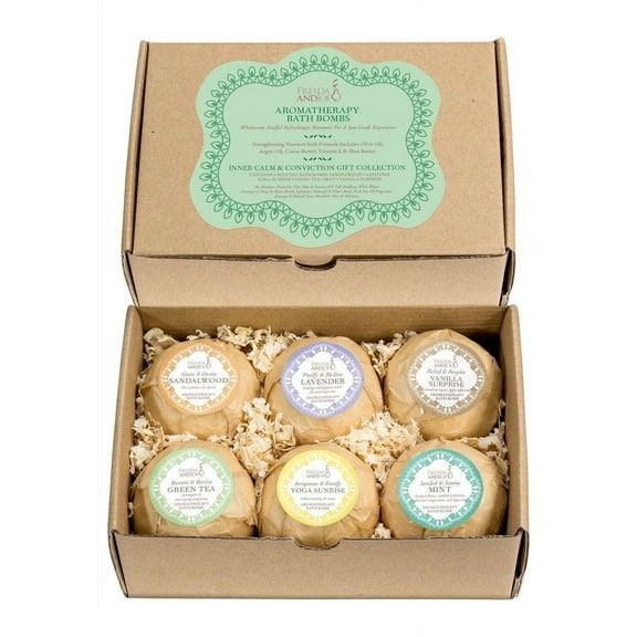 Aromatherapy Bath Bomb Gift Set for Women & Men – 6 Calming Scents – Bath and Body Gift Set for Her with Shea Butter & Vitamin E – Spa Gift Basket