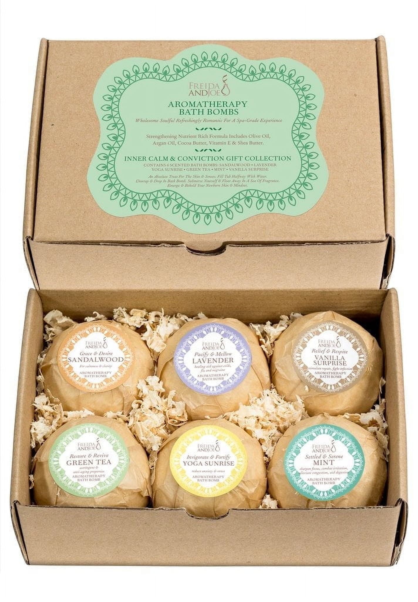 Aromatherapy Bath Bomb Gift Set for Women & Men  6 Calming Scents  Bath and Body Gift Set for Her with Shea Butter & Vitamin E  Spa Gift Basket