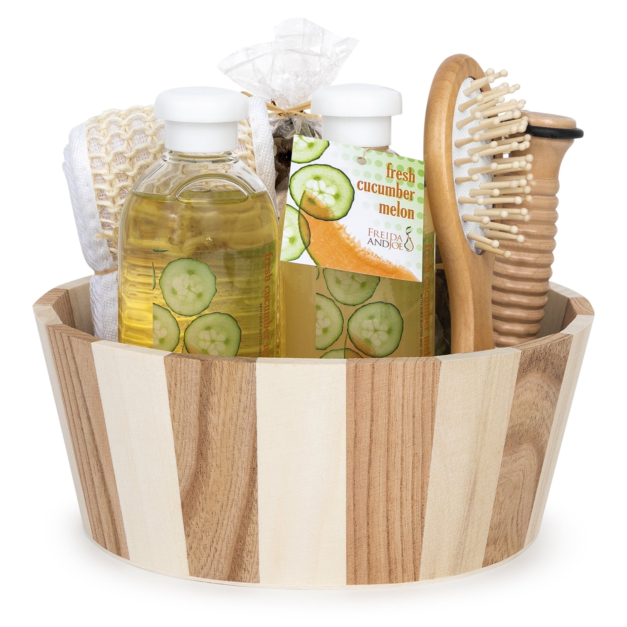 Bath and Body Gift Set for Her Fresh Cucumber Melon Aromatherapy Wood Spa Gift Basket Luxury Body Care - Perfect Gift Basket for Women Mother's Day Gifts for Mom