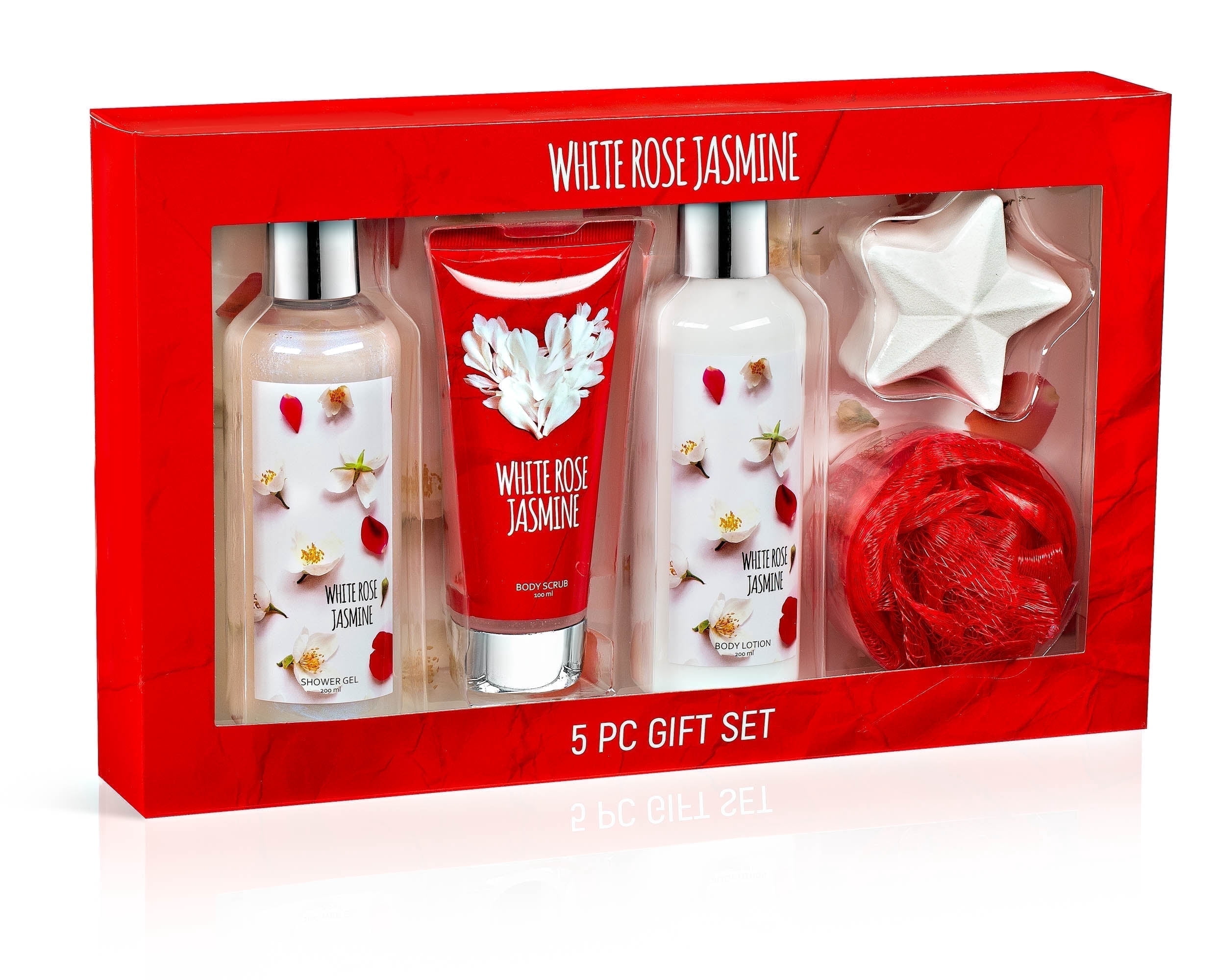 White Rose & Jasmine Bath and Body Gift Set for Women – 5pc Spa Gift ...