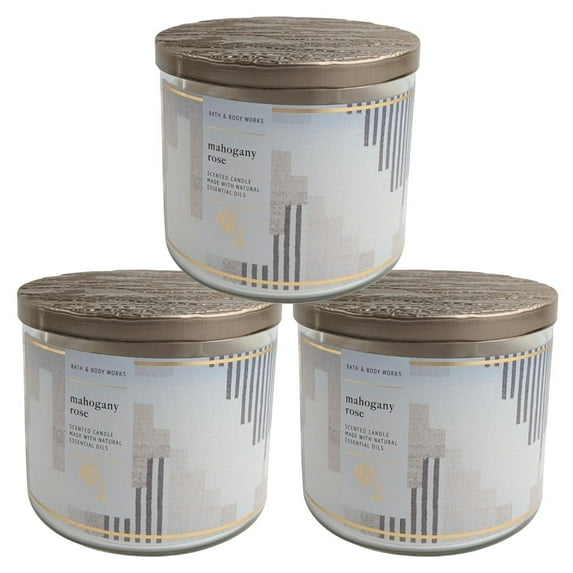 Bath and Body Works (3 Pack) Mahogany Rose Scented 3-Wicked Candle (14.5 g / 411 g)