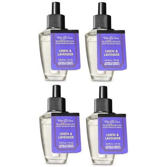 Bath and Body Works 4 Pack Linen and Lavender Wallflowers Fragrance Refill. 0.8 fl oz.