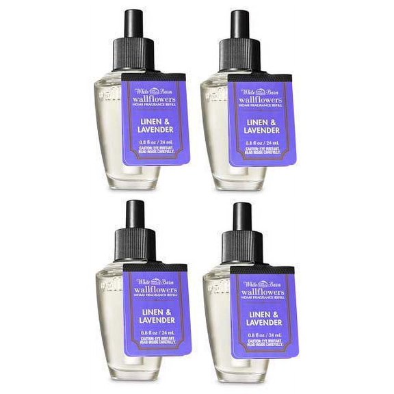 Bath and Body Works 4 Pack Linen and Lavender Wallflowers Fragrance Refill. 0.8 fl oz.