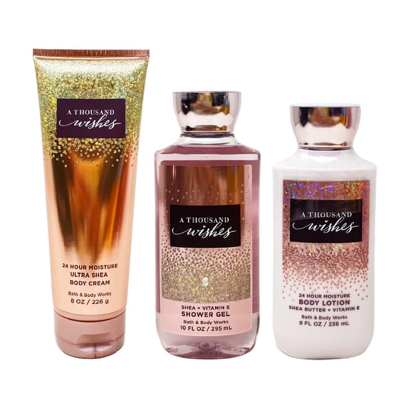 Bath and Body Works A Thousand Wishes Gift Set - Fragrance Mist - Body Cream - Shower Gel - Full Size
