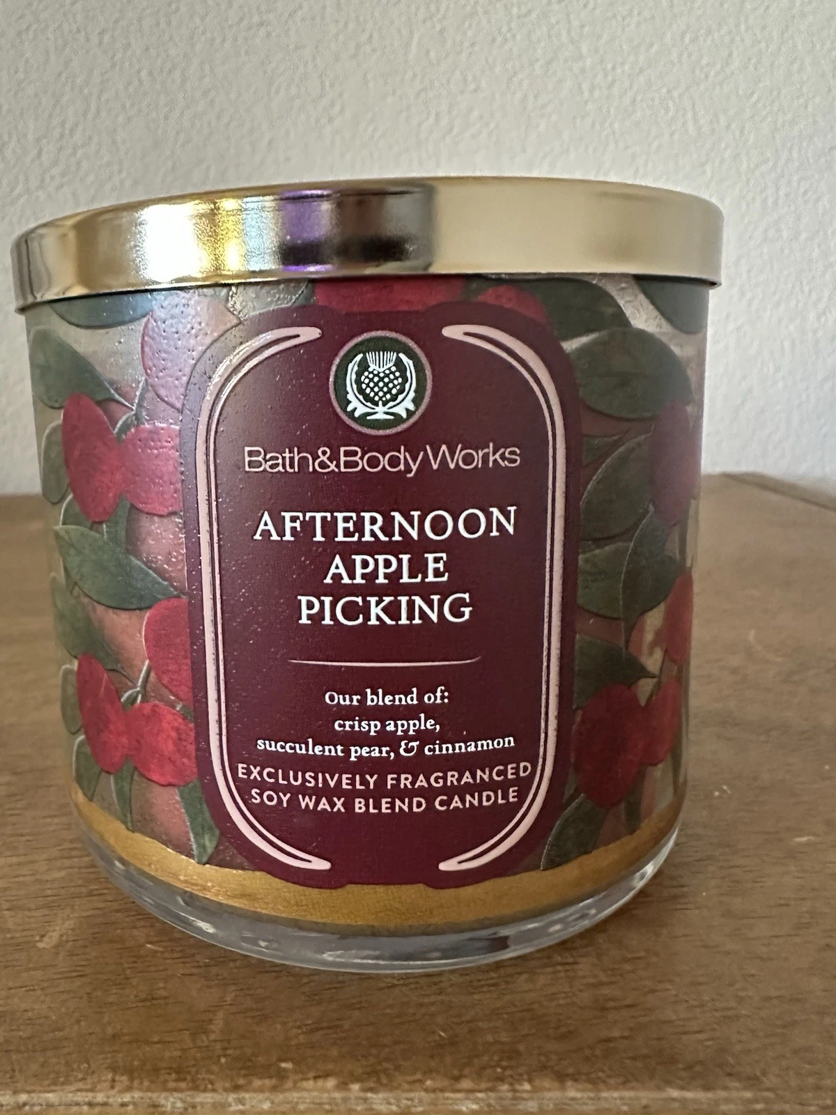 Bath and Body Works 3 Wick Candle Afternoon Apple Picking