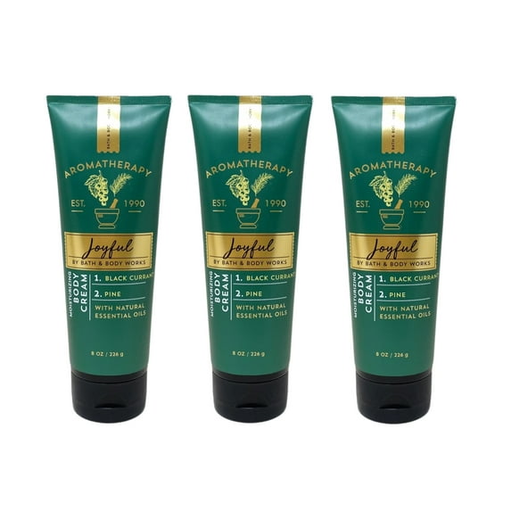 Bath and Body Works Aromatherapy Joyful BLACK CURRANT + PINE 3 Pack Body Cream Bundle - 8 oz / 226 g each