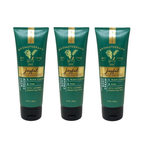 Bath and Body Works Aromatherapy Joyful BLACK CURRANT + PINE 3 Pack Body Cream Bundle - 8 oz / 226 g each